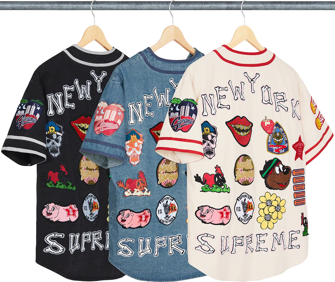 Supreme Patches Denim Baseball Jersey