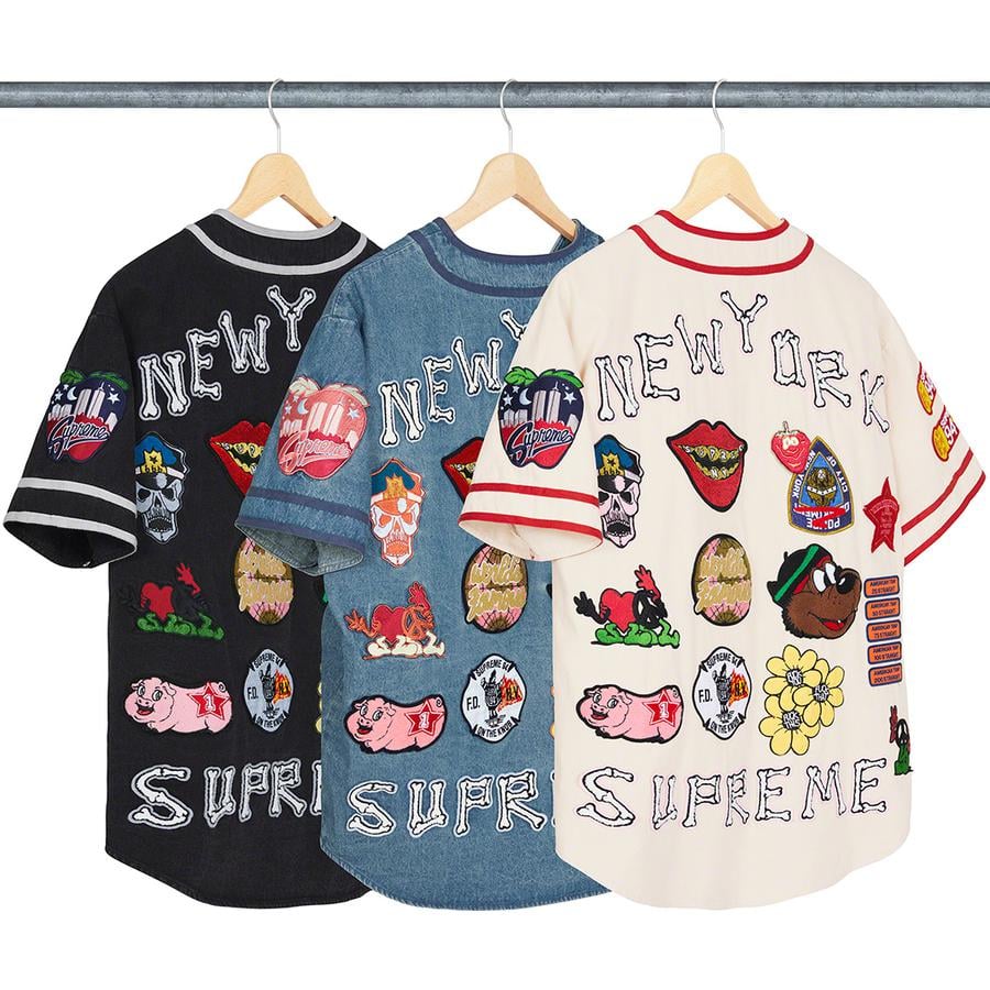 Supreme Patches Denim Baseball Jersey 'Natural