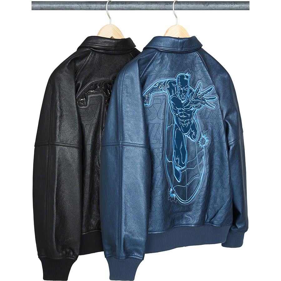 Supreme Silver Surfer Leather Black Varsity Jacket