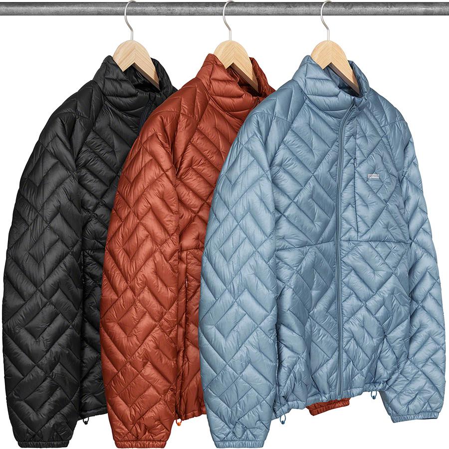 Supreme Spellout Quilted Lightweight Down Jacket released during spring summer 22 season