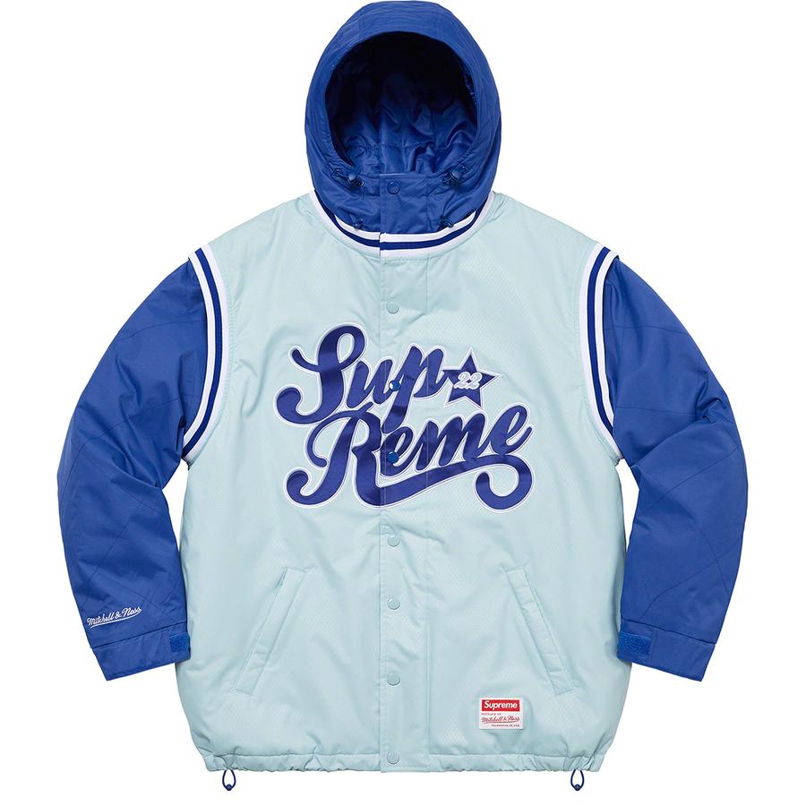 Details on Supreme Mitchell & Ness Quilted Sports Jacket  from spring summer 2022 (Price is $298)