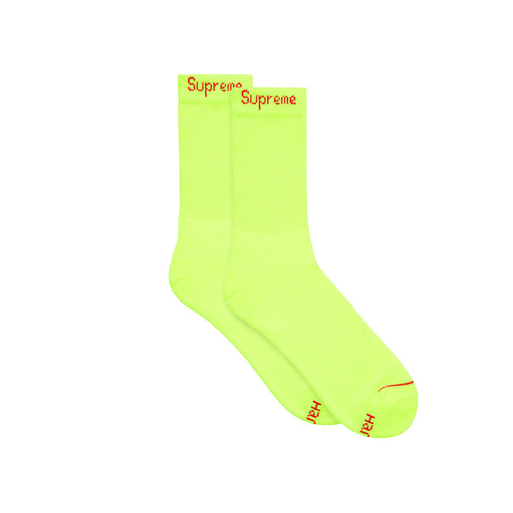 Details on Supreme Hanes Crew Socks (4 Pack - Fluorescent Yellow) from spring summer 2023 (Price is $26)