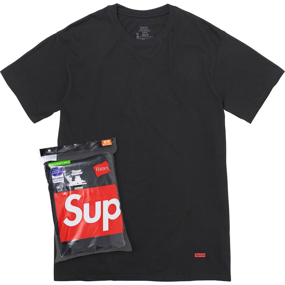 Details on Supreme Hanes Tagless Tees (3 Pack)  from spring summer 2023 (Price is $30)