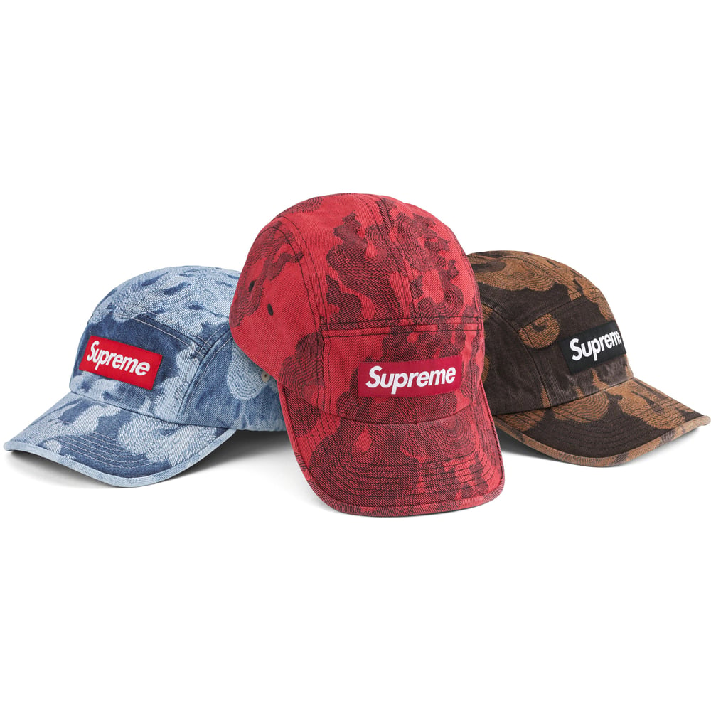 Details on Flames Jacquard Denim Camp Cap from spring summer 2023 (Price is $48)