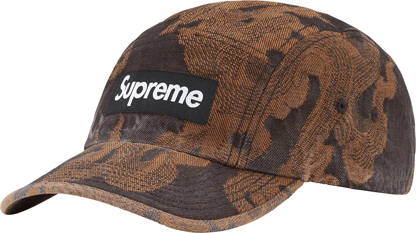 Supreme Flames Jacquard Denim Camp Cap Washed Indigo