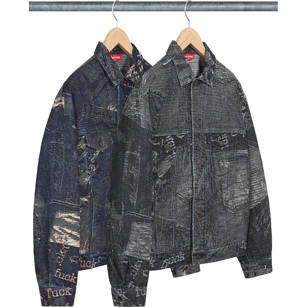 Details on Archive Denim Jacquard Trucker Jacket from spring summer
                                            2023 (Price is $298)