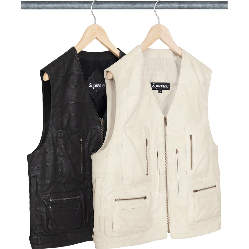 Supreme Patchwork Leather Cargo Vest releasing on Week 4 for spring summer 2023