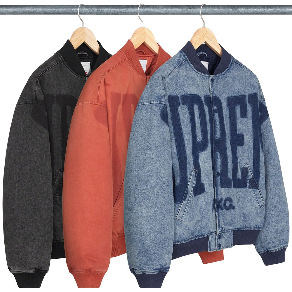 Supreme Washed Knockout Denim Varsity Jacket released during spring summer 23 season