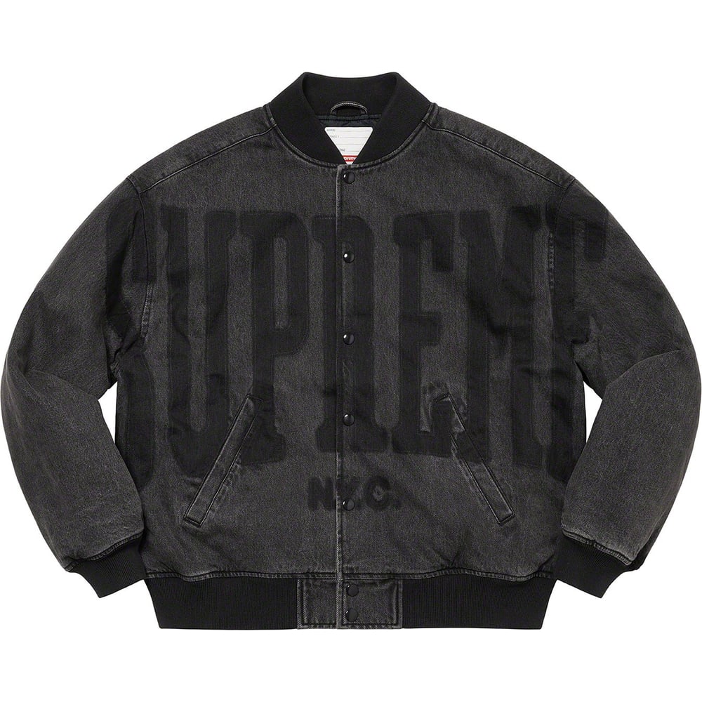 Details on Washed Knockout Denim Varsity Jacket [hidden] from spring summer
                                                    2023 (Price is $248)