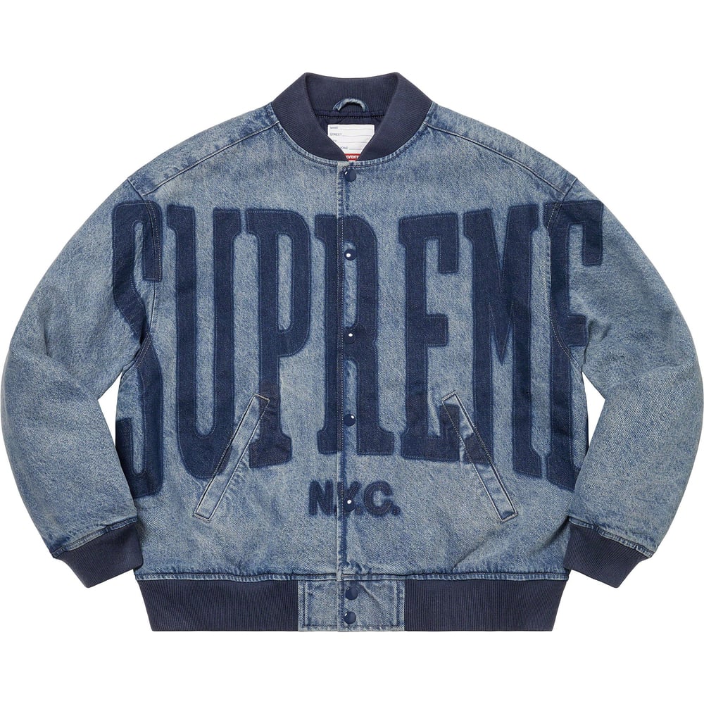 Details on Washed Knockout Denim Varsity Jacket [hidden] from spring summer
                                                    2023 (Price is $248)