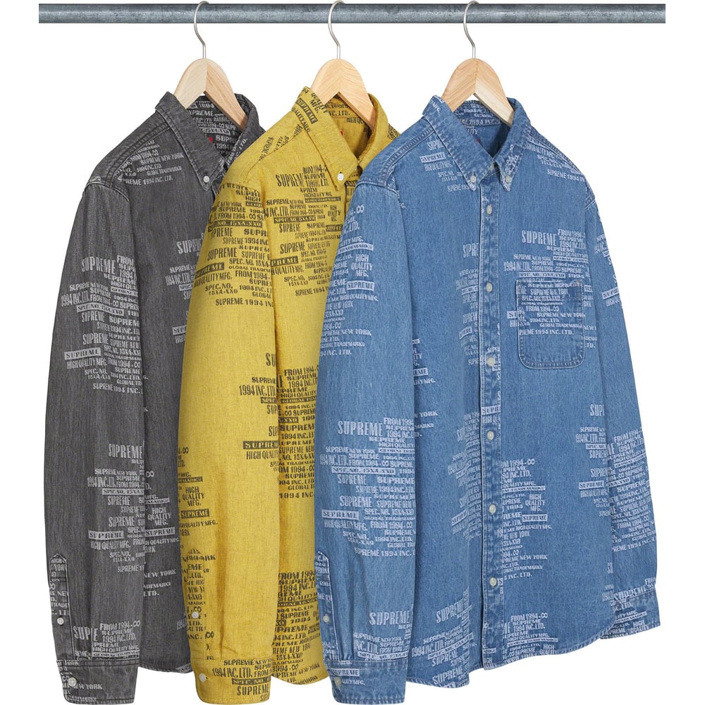 Supreme Trademark Jacquard Denim Shirt released during spring summer 23 season