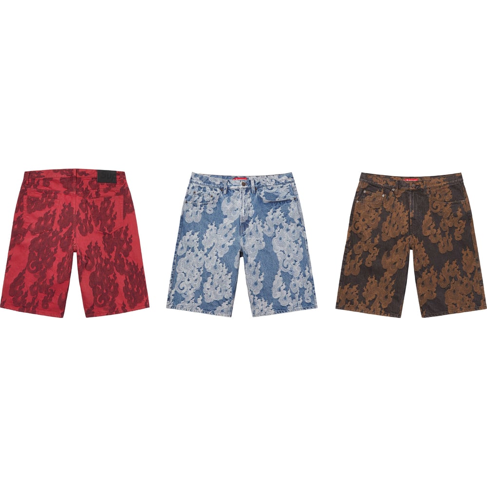 Supreme Flames Jacquard Baggy Denim Short released during spring summer 23 season