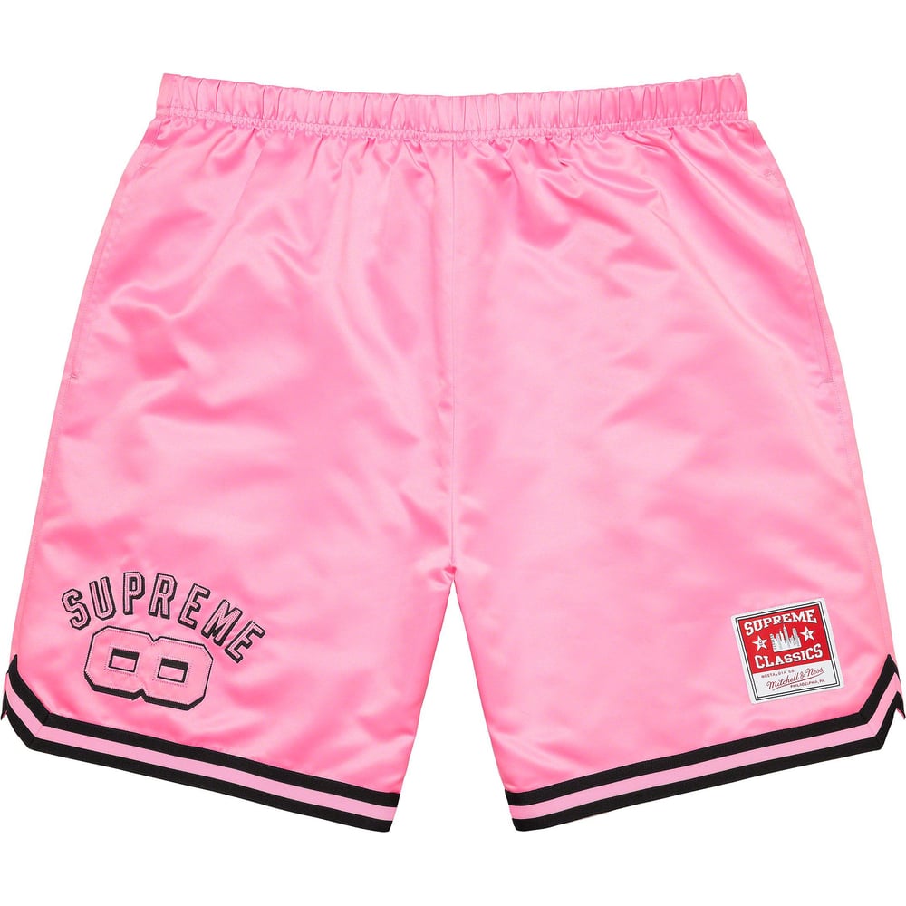 Details on Supreme Mitchell & Ness Satin Basketball Short  from spring summer 2023 (Price is $138)