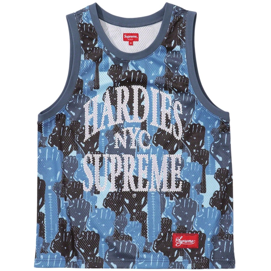 Details on Supreme Hardies Camo Basketball Jersey  from spring summer
                                                    2023 (Price is $128)