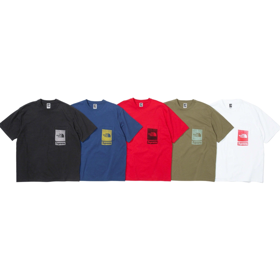 Details on Supreme The North Face Printed Pocket Tee from spring summer 2023 (Price is $48)