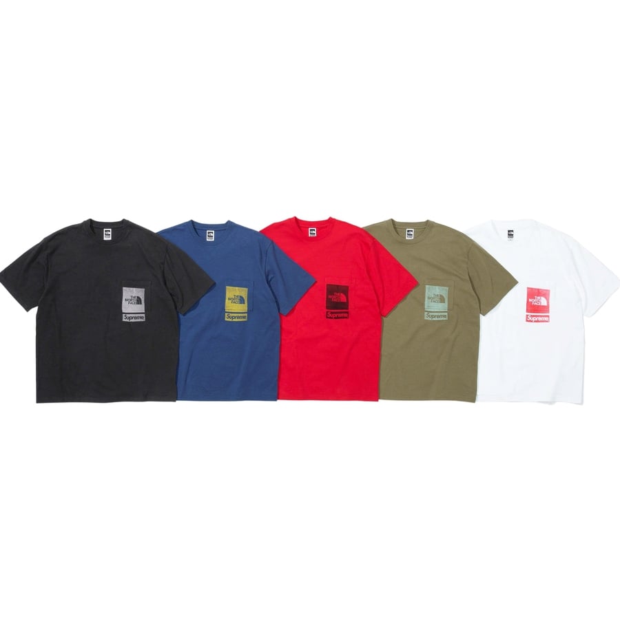 Details on Supreme The North Face Printed Pocket Tee from spring summer
                                            2023 (Price is $48)