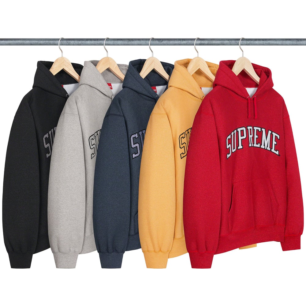 Supreme Glitter Arc Hooded Sweatshirt released during spring summer 23 season