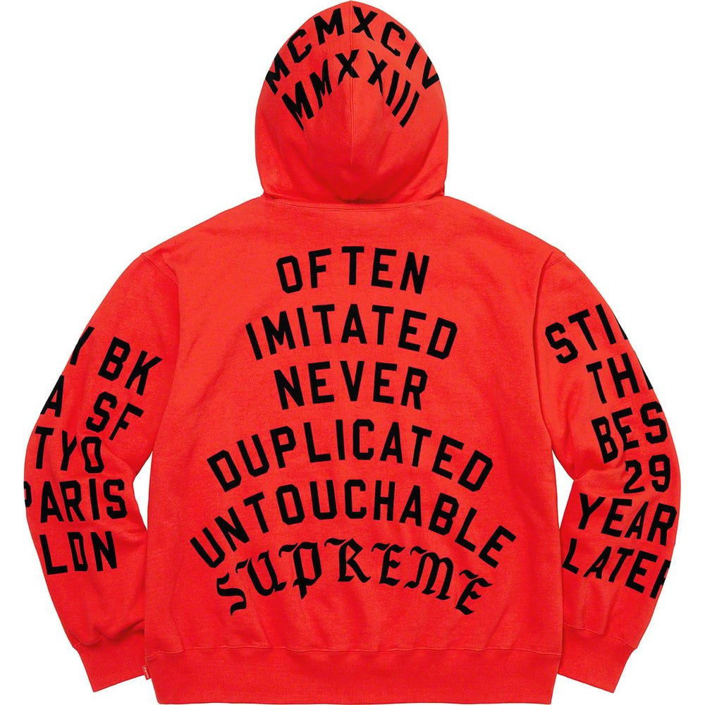 Details on Supreme Team Flocked Hooded Sweatshirt  from spring summer
                                                    2023 (Price is $178)