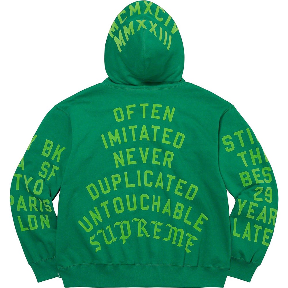 Details on Supreme Team Flocked Hooded Sweatshirt  from spring summer 2023 (Price is $178)