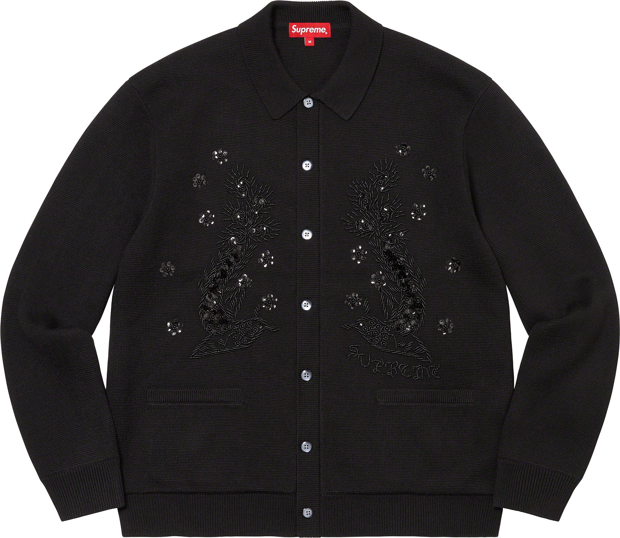 supreme beaded applique cardigan ブラック