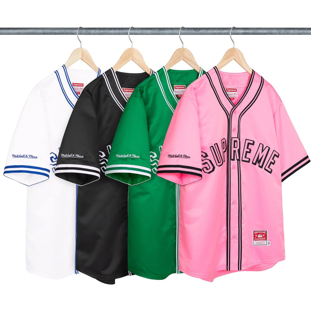 Supreme Supreme Mitchell & Ness Satin Baseball Jersey released during spring summer 23 season