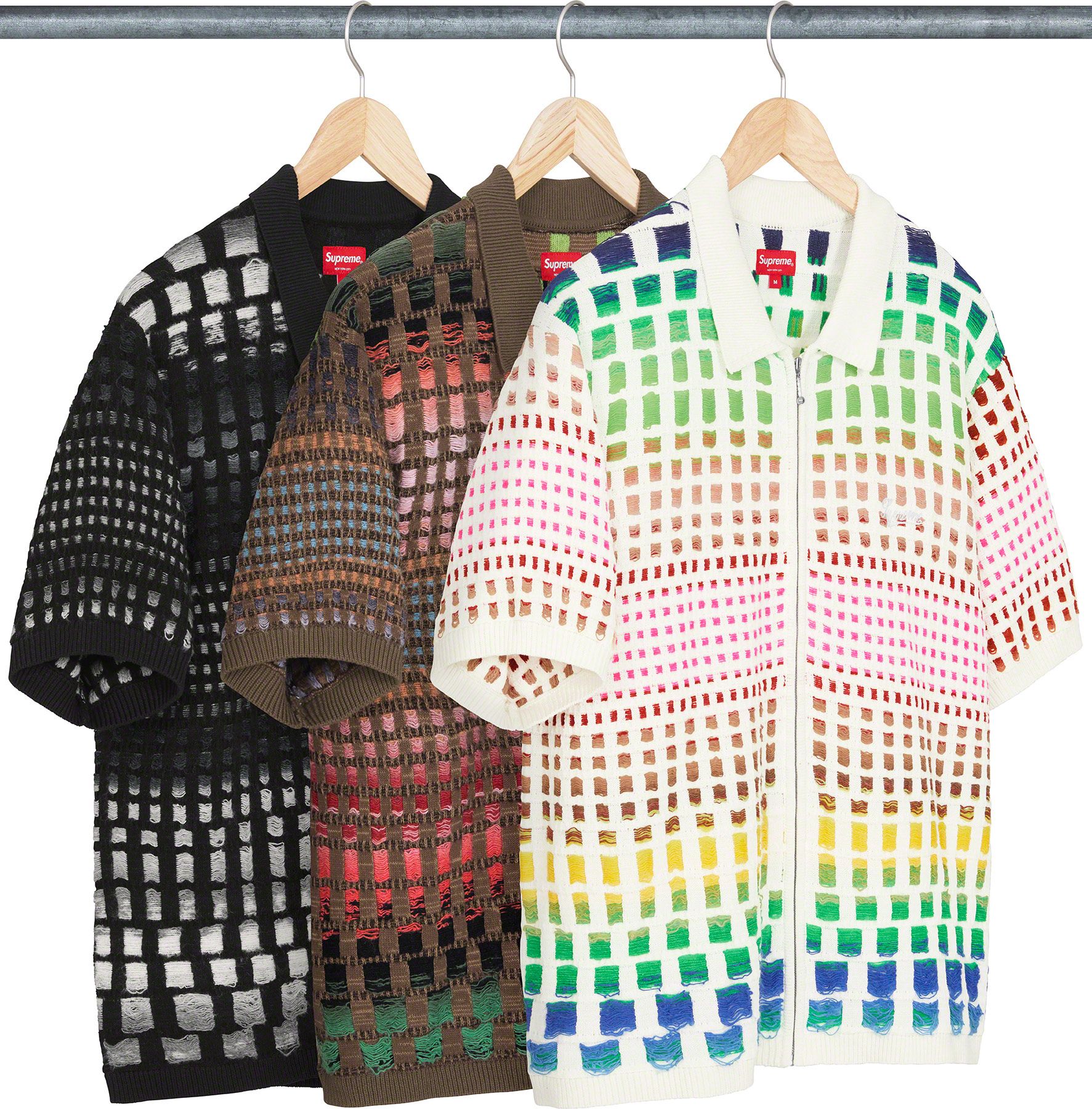 L supreme Gradient Grid Zip Up Polo