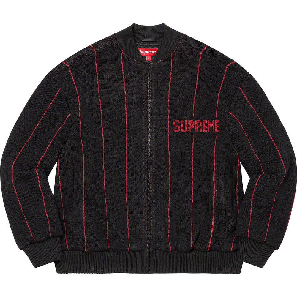 Details on Pinstripe Varsity Zip Up Sweater  from spring summer 2023