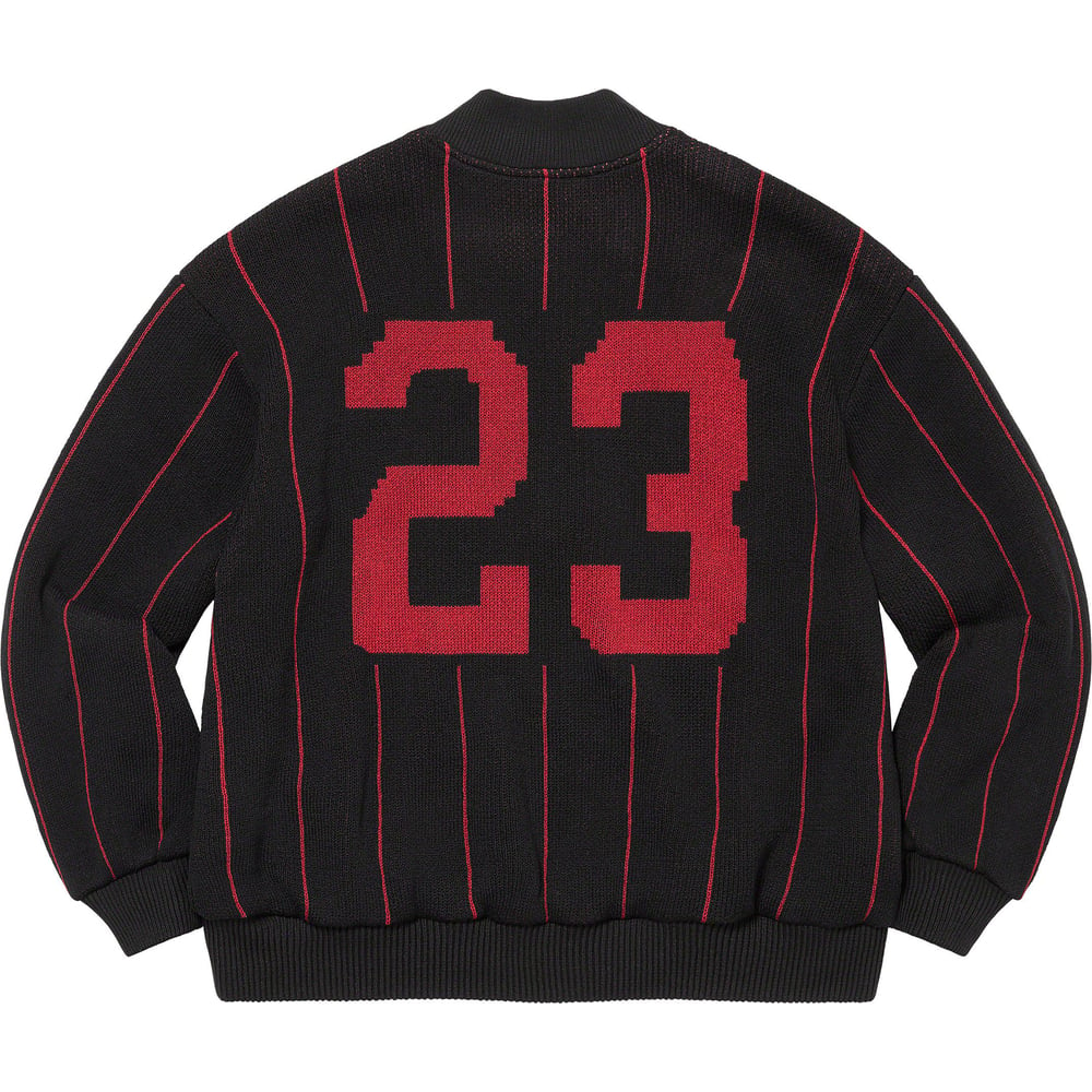 Details on Pinstripe Varsity Zip Up Sweater  from spring summer
                                                    2023 (Price is $198)