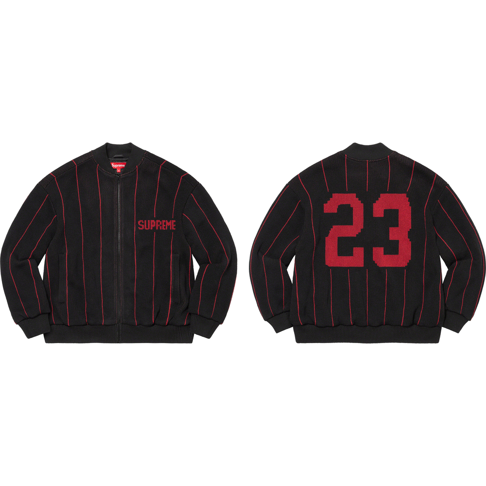 Details on Pinstripe Varsity Zip Up Sweater  from spring summer 2023 (Price is $198)