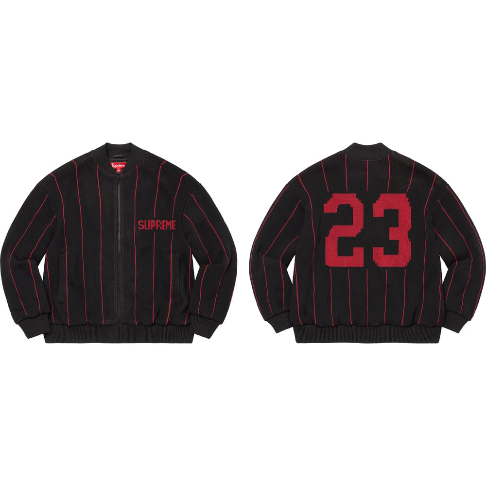 Details on Pinstripe Varsity Zip Up Sweater  from spring summer
                                                    2023 (Price is $198)