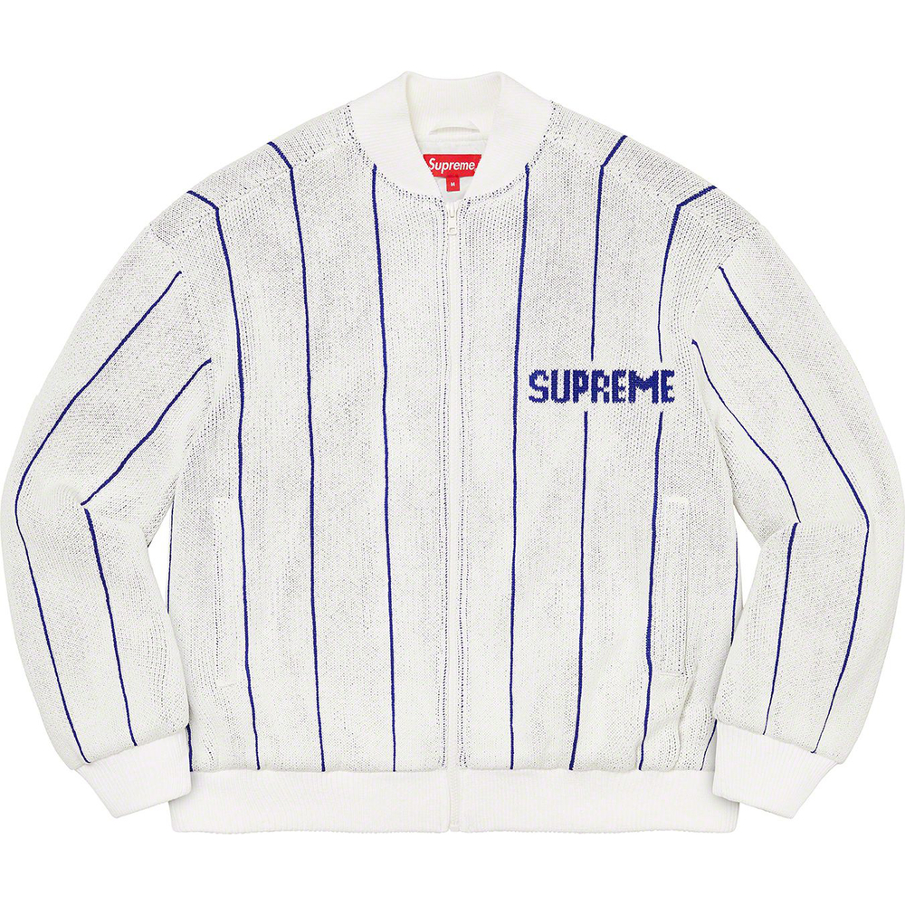 Details on Pinstripe Varsity Zip Up Sweater [hidden] from spring summer
                                                    2023 (Price is $198)