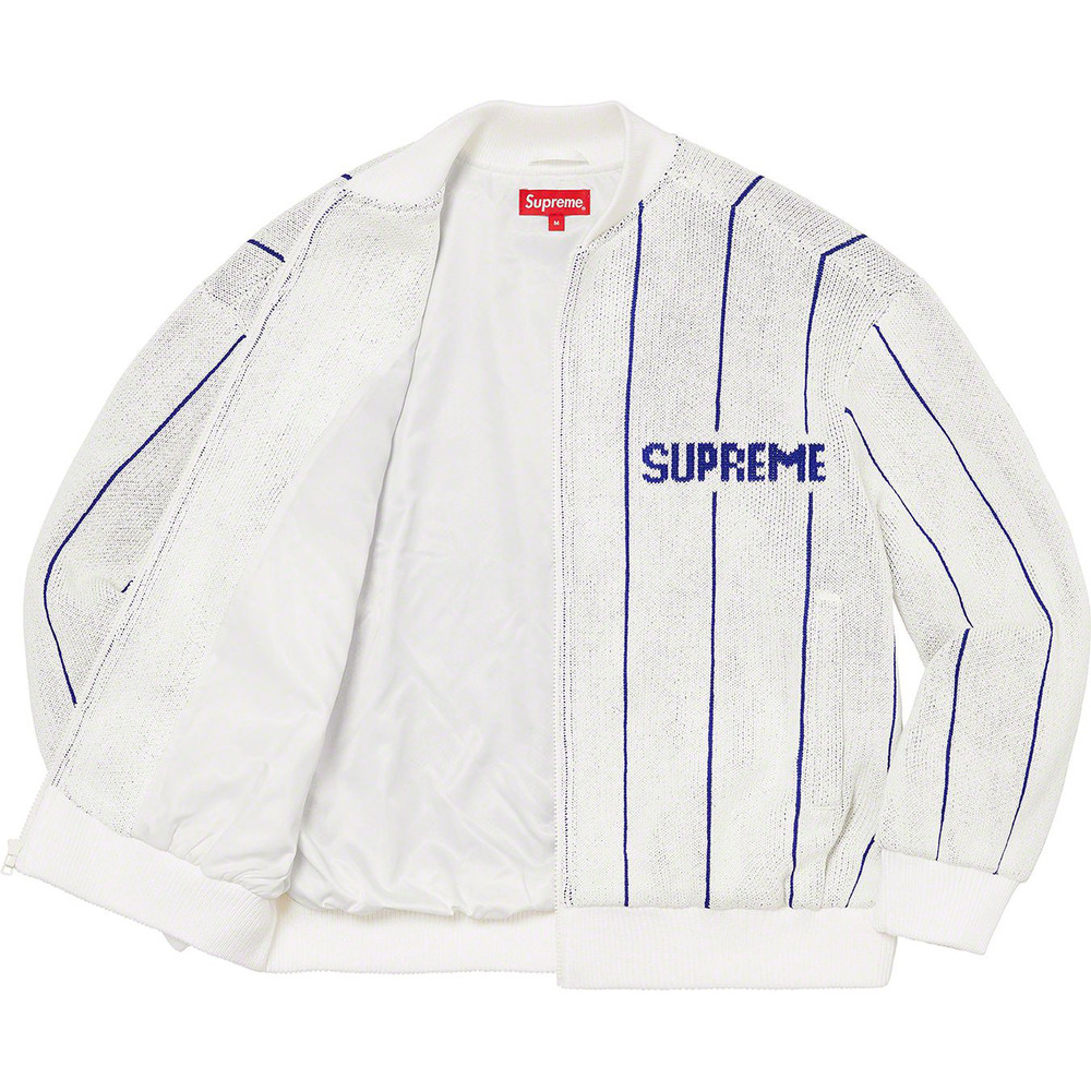 Details on Pinstripe Varsity Zip Up Sweater [hidden] from spring summer
                                                    2023 (Price is $198)