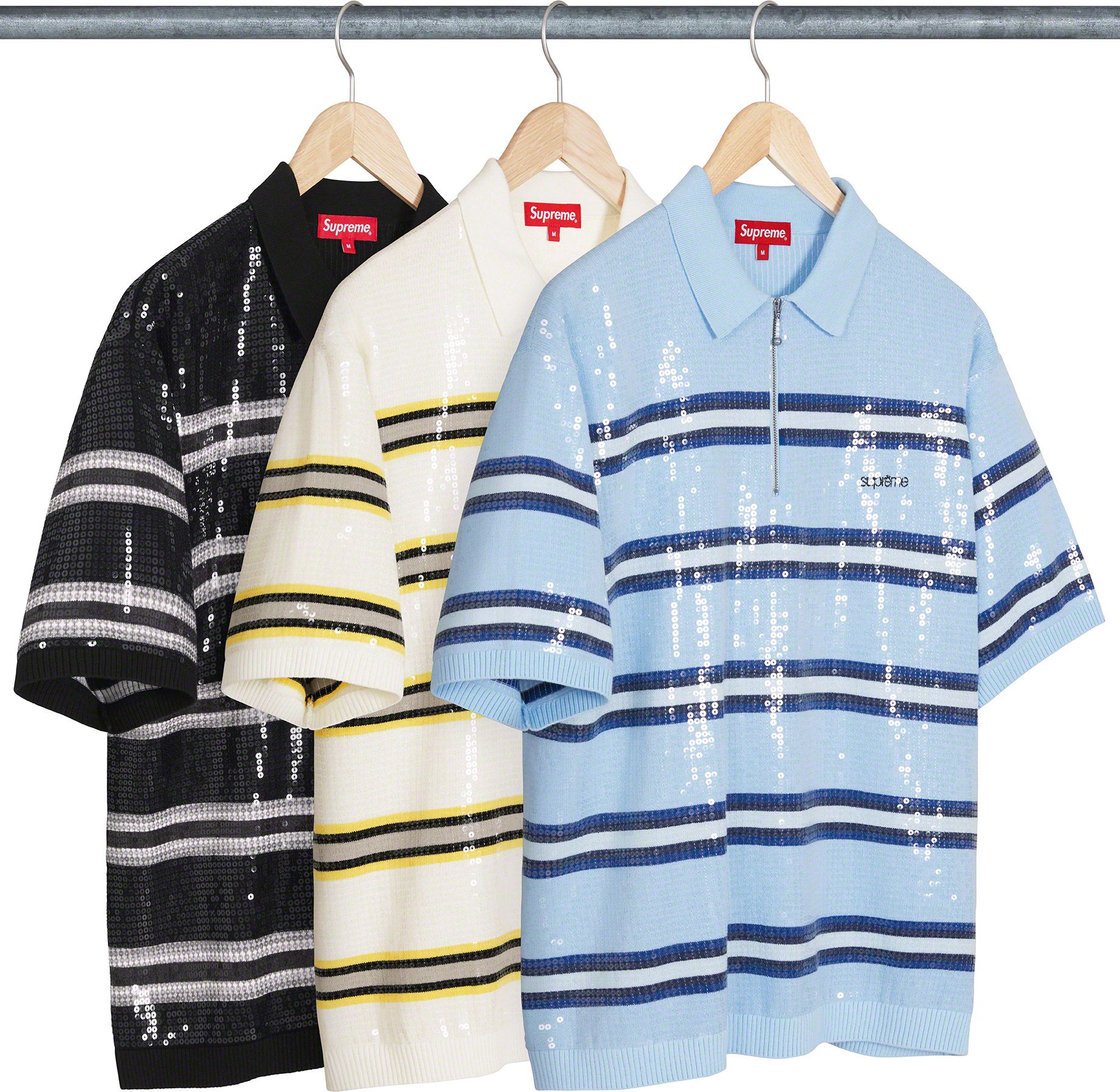 Sequin Stripe Zip Polo - spring summer 2023 - Supreme