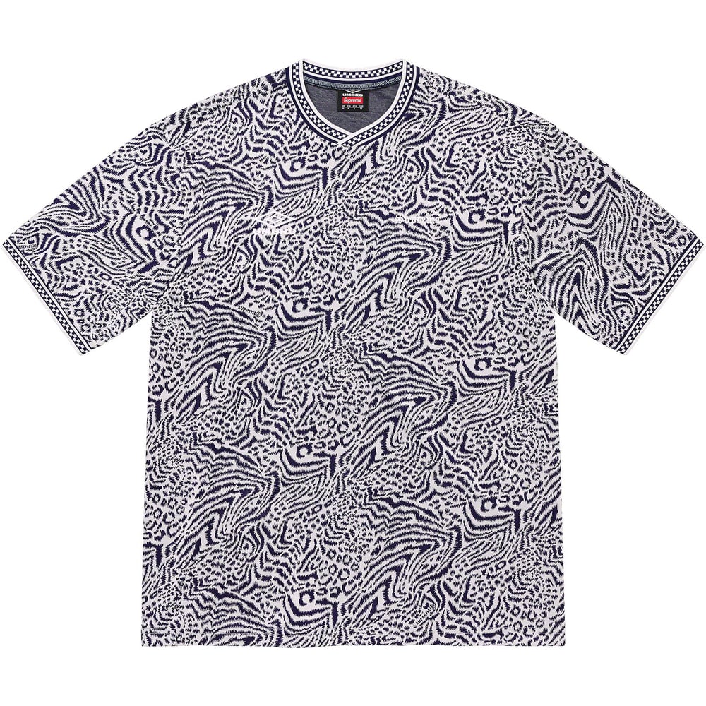 Details on Supreme Umbro Jacquard Animal Print Soccer Jersey [hidden] from spring summer
                                                    2023 (Price is $98)