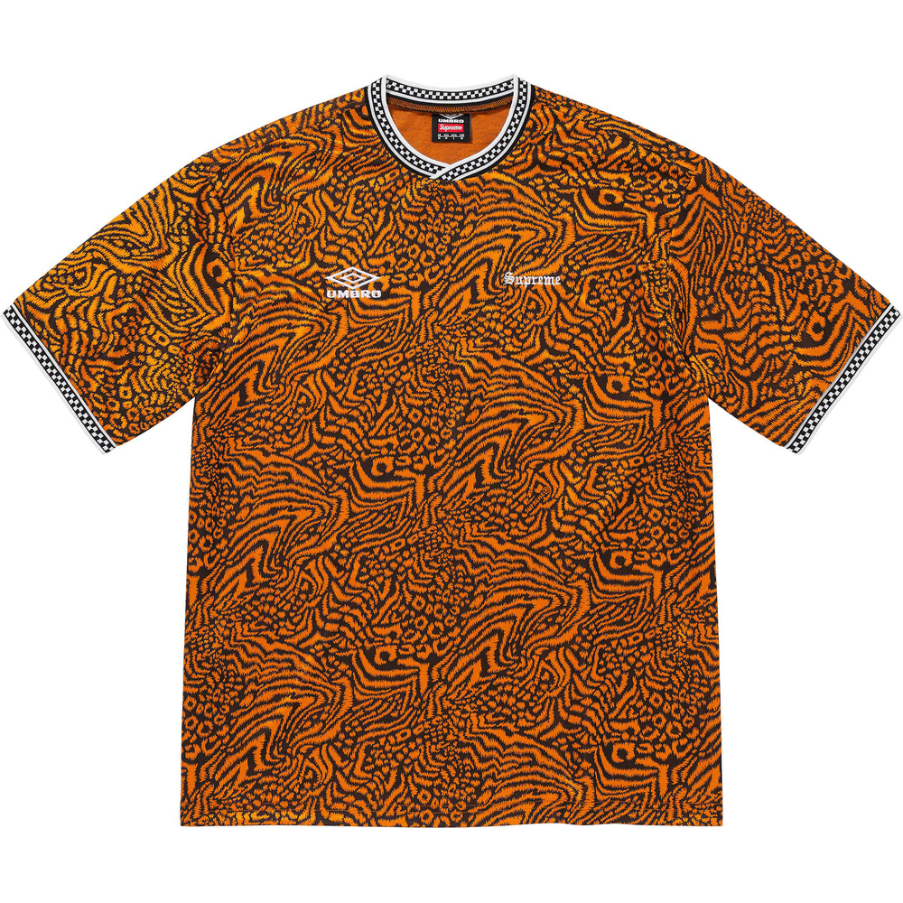 Details on Supreme Umbro Jacquard Animal Print Soccer Jersey  from spring summer 2023 (Price is $98)