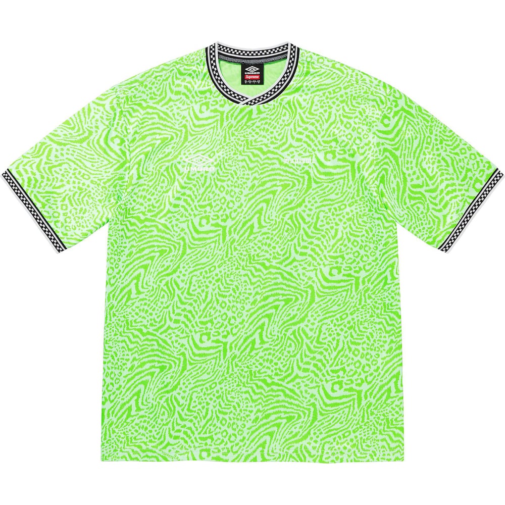 Details on Supreme Umbro Jacquard Animal Print Soccer Jersey [hidden] from spring summer
                                                    2023 (Price is $98)