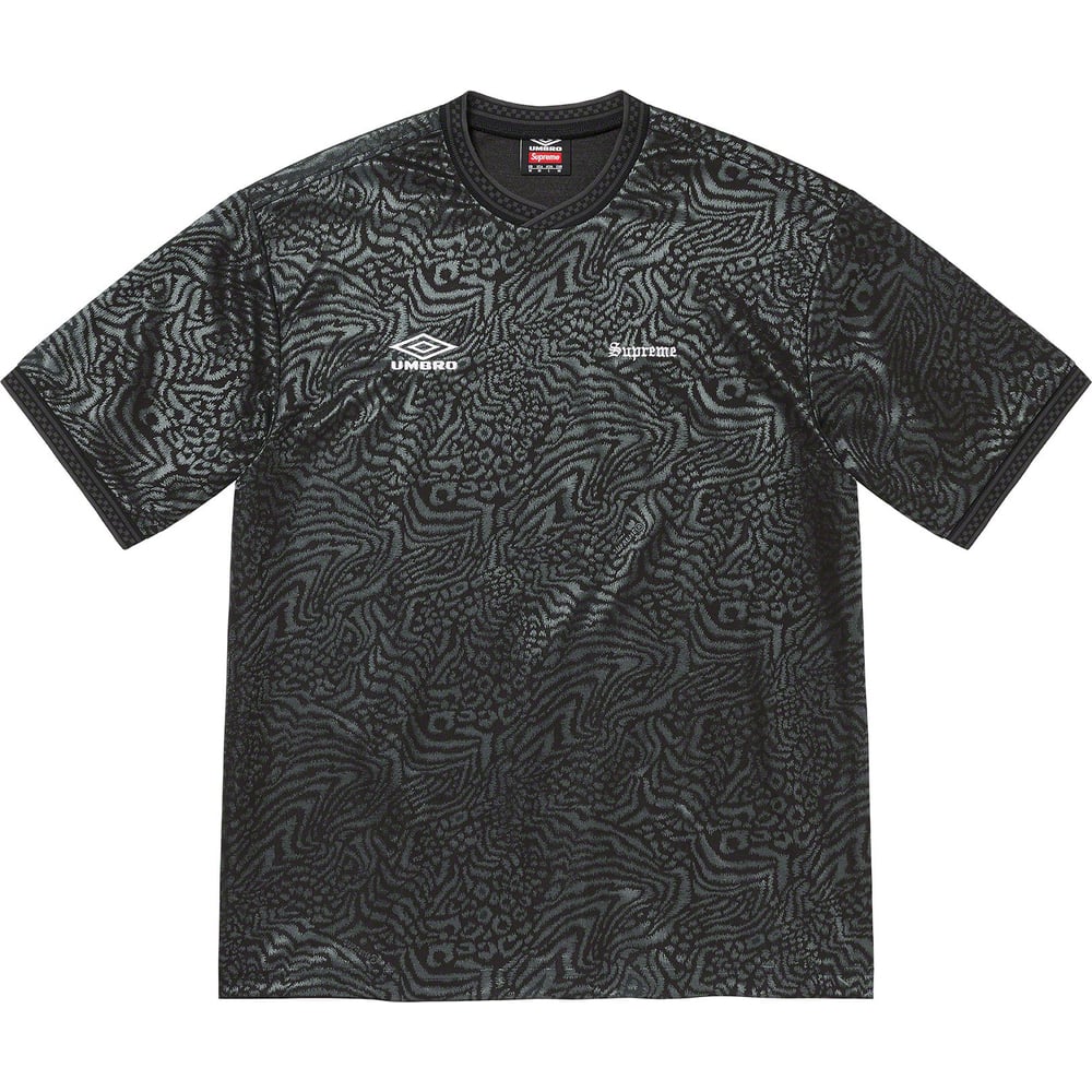 Details on Supreme Umbro Jacquard Animal Print Soccer Jersey [hidden] from spring summer
                                                    2023 (Price is $98)