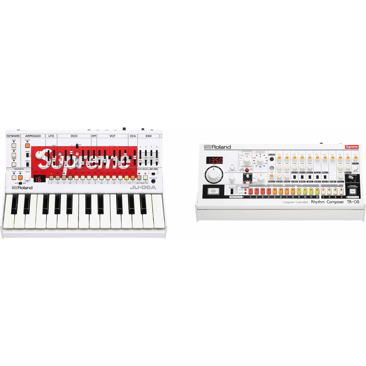 Details on Supreme Roland JU-06A Synthesizer and TR-08 Rhythm Composer from spring summer
                                            2024