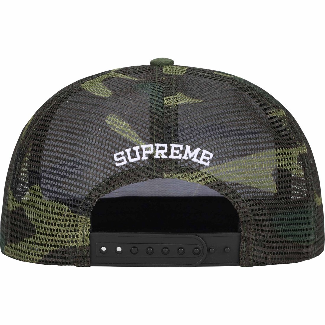 Details on Black Cat Mesh Back 5-Panel Woodland Camo from spring summer
                                                    2024 (Price is $48)