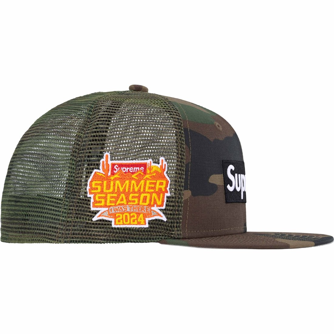 Supreme Box Logo Mesh Back New Era (SS24) - Woodland Camo - $54
