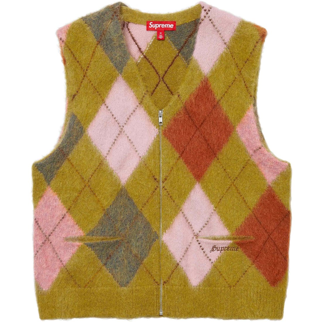 Supreme Brushed Argyle Zip Up Vest (SS24) - Olive - $178