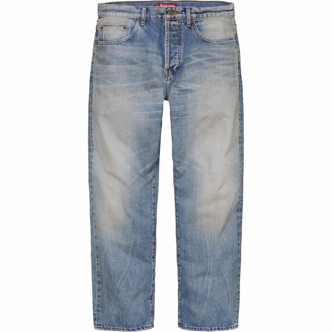 Details on Distressed Loose Fit Selvedge Jean Washed Indigo from spring summer
                                                    2024 (Price is $298)