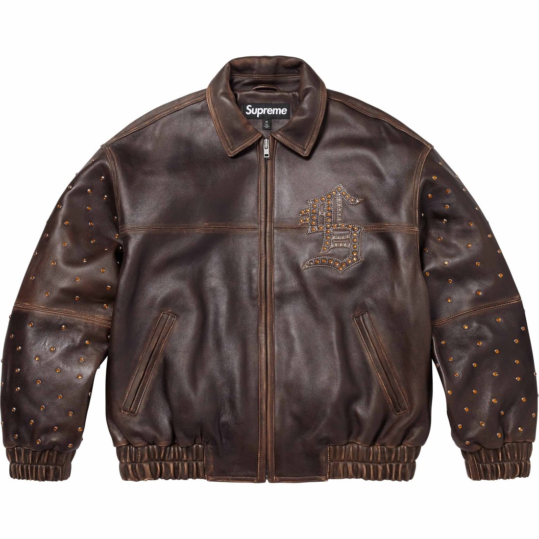 Details on Gem Studded Leather Jacket Brown from spring summer
                                                    2024 (Price is $998)