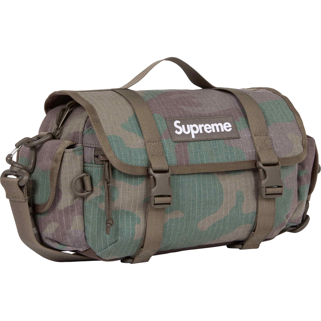 Details on Mini Duffle Bag Woodland Camo from spring summer
                                                    2024 (Price is $110)