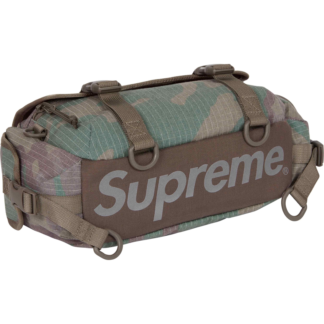 Details on Mini Duffle Bag Woodland Camo from spring summer
                                                    2024 (Price is $110)