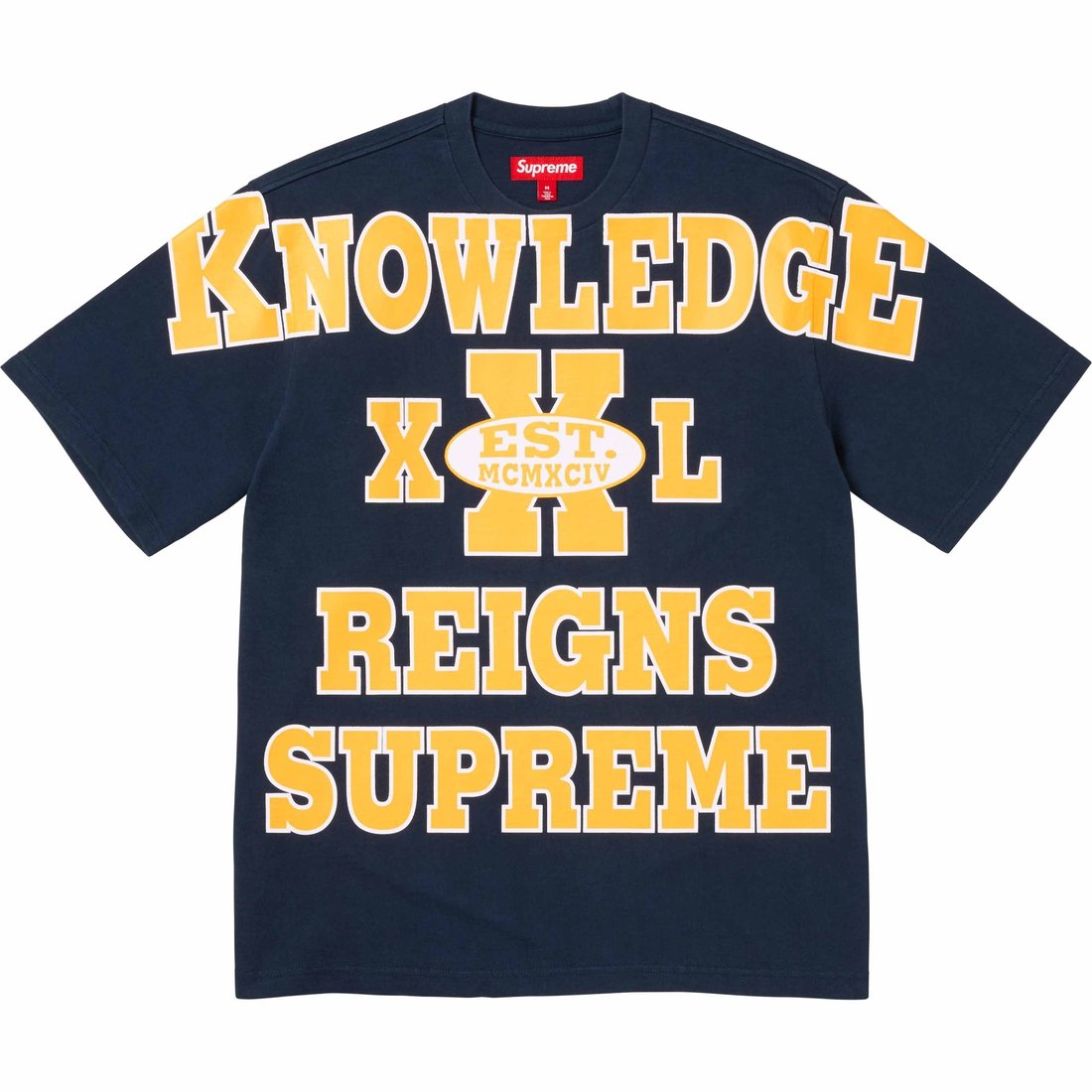 Supreme Overprint Knowledge S S Top (SS24) - Navy - $88