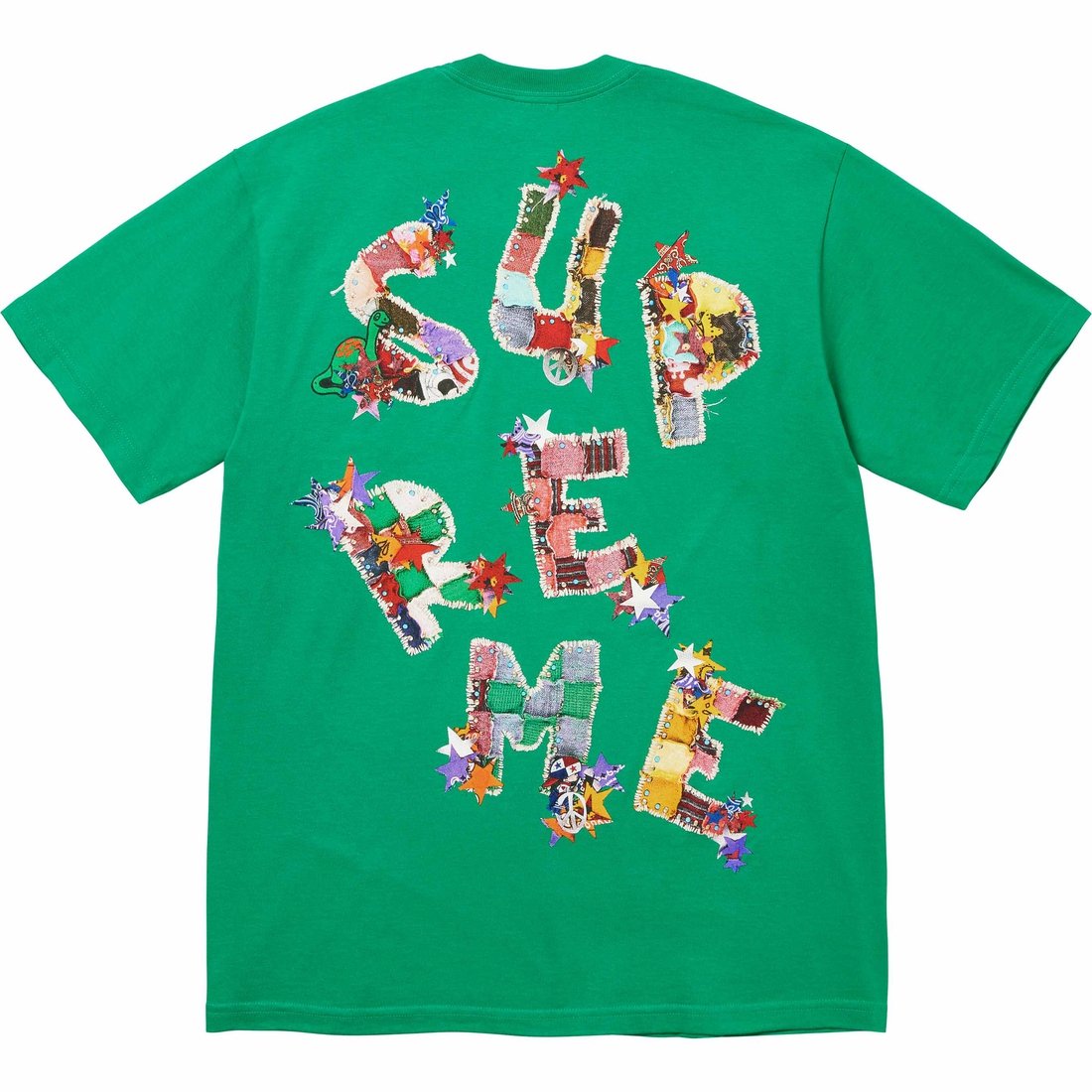 Details on Patchwork Tee Green from spring summer
                                                    2024 (Price is $40)