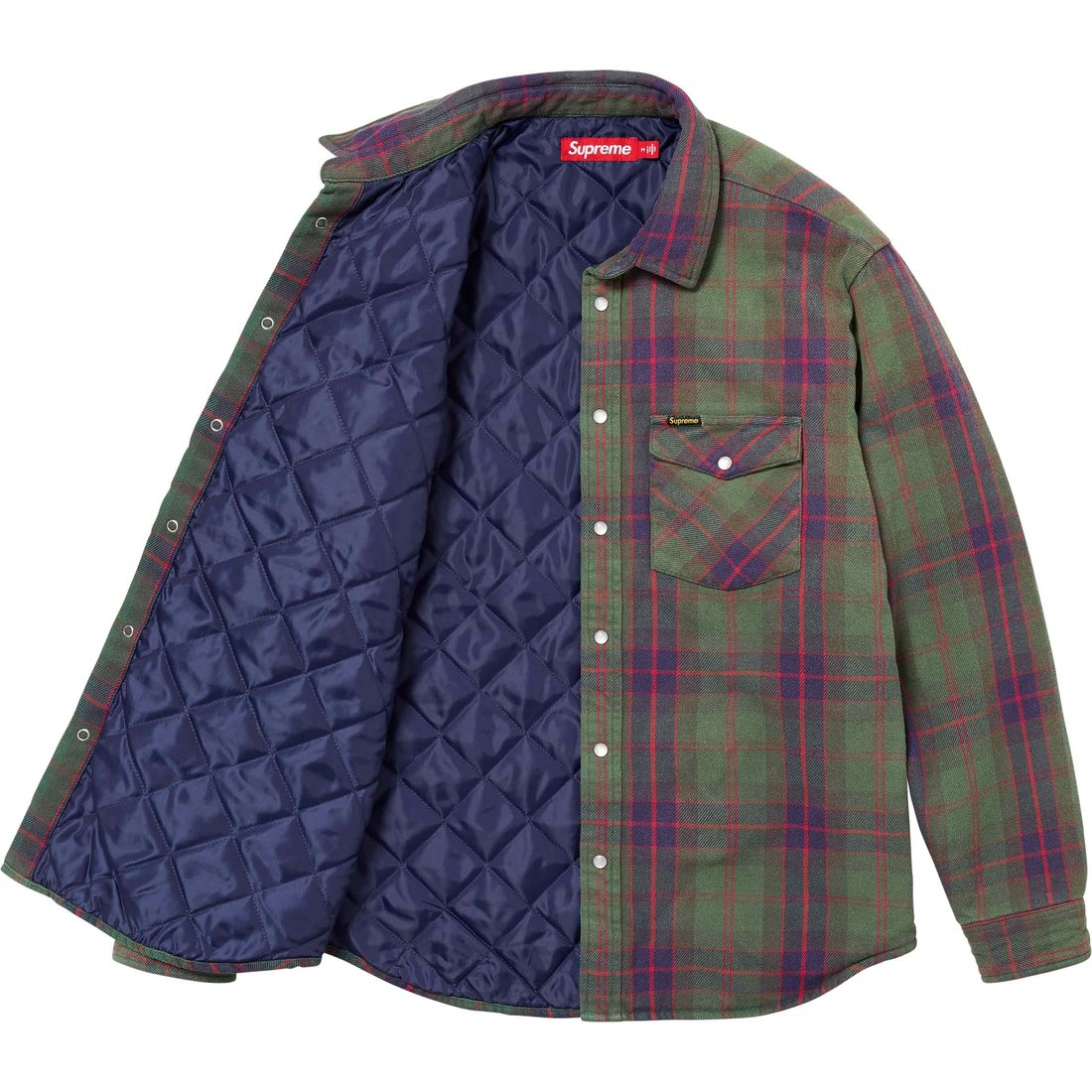 Details on Quilted Flannel Snap Shirt Green from spring summer
                                                    2024 (Price is $148)