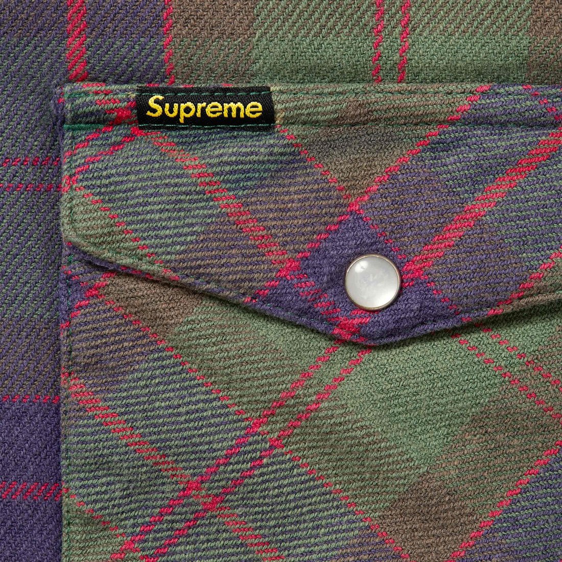 Details on Quilted Flannel Snap Shirt Green from spring summer
                                                    2024 (Price is $148)
