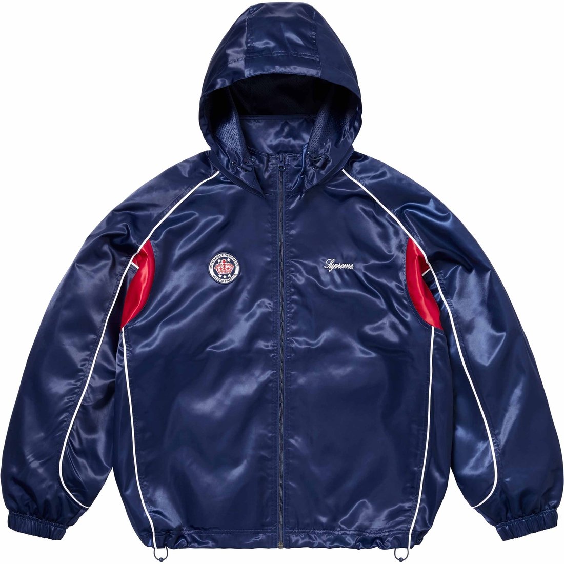 Details on Satin Hooded Track Jacket Navy from spring summer
                                                    2024 (Price is $198)